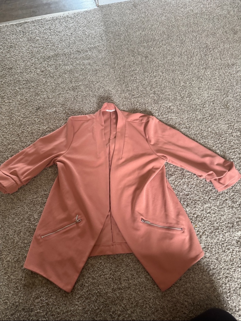 Maurices Peach Open-Front Blazer with Zip Pockets
